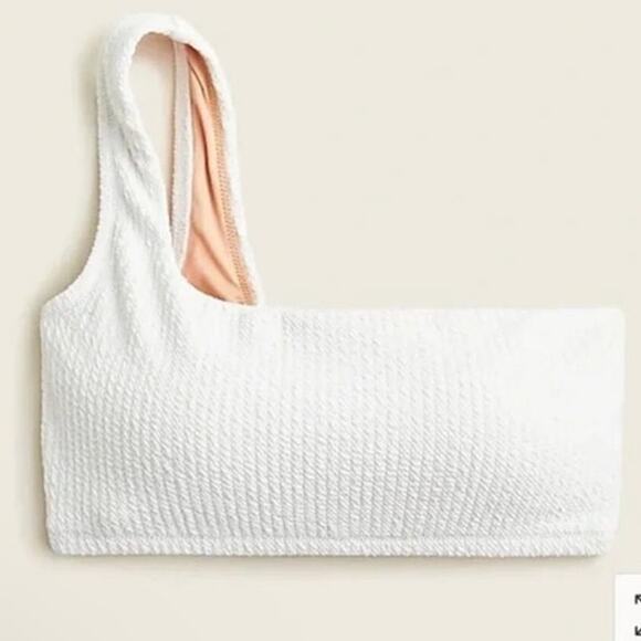 J. Crew Textured One-Shoulder Bikini Top in White Sz 2X NEW - Picture 2 of 7